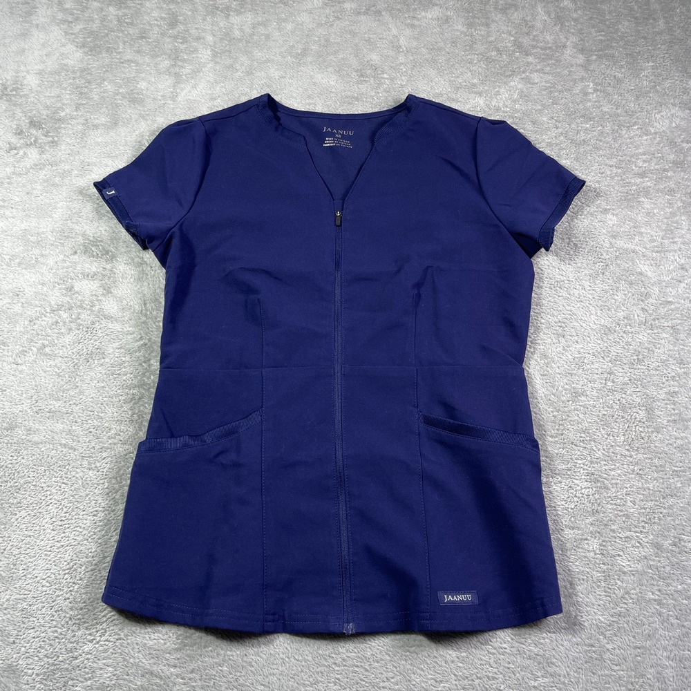 Jaanuu Zip Front Scrub Top Women's XS Navy Blue Fitted Medical‎ Nursing Hospital